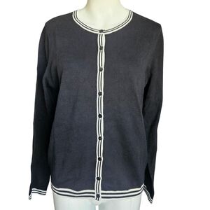 Talbots Long Sleeve Cotton Black & White Button Front Cardigan Sweater Large NWT